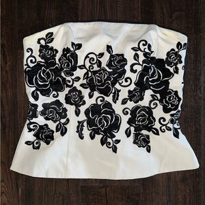 White House Black Market Elegant Black and White Embroidered Bustier Top